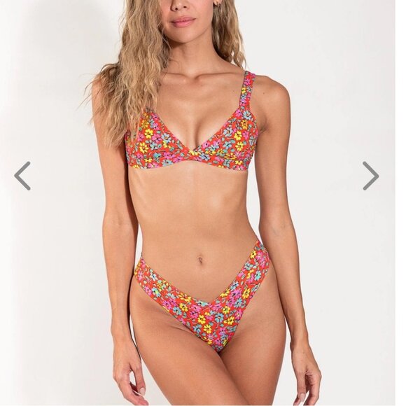 NWT OneOne Swimwear Bikini SET Cossies Red Floral Jesse Kameron Padded Swimsuit - Picture 2 of 9